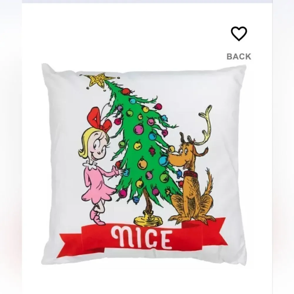 Nwt The Grinch Naughty Nice Reversible Holiday Christmas Pillow